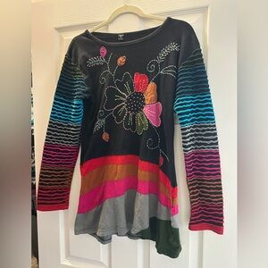 Colorful Floral Embroidered Women's Top/Dress Handmade in Nepal